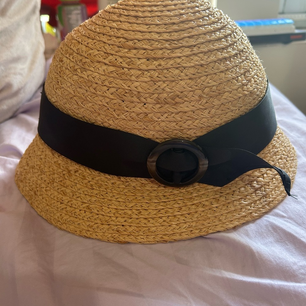 Goorin Bros Tan and Black Sun Hat with Elegant Ribbon